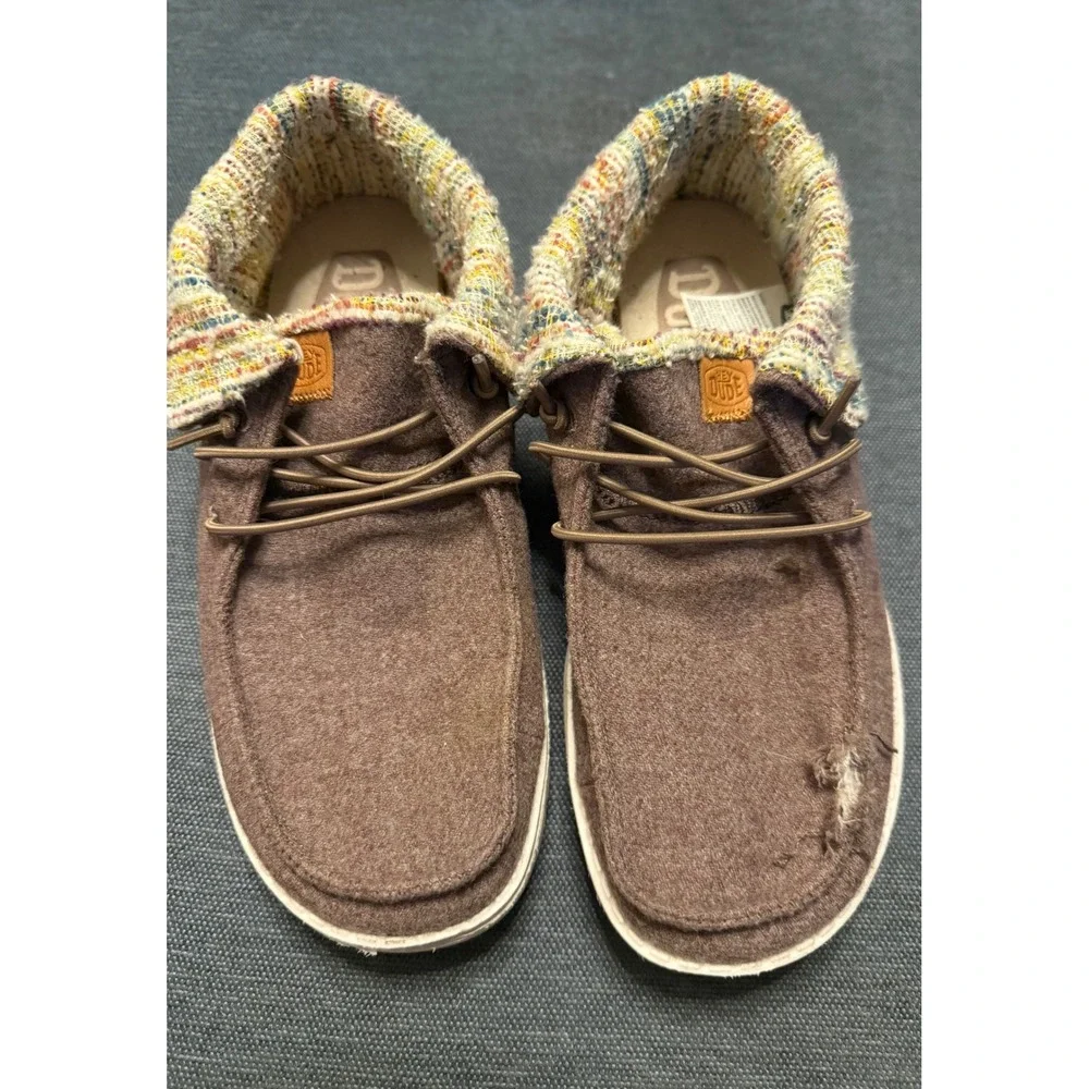 Hey Dude Wendy Fold Youth Baja Brown Wool Blend Slip On Loafers Kids Size 4